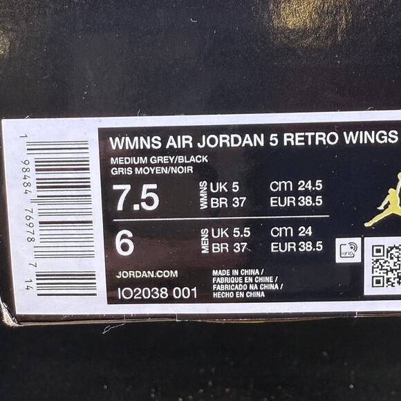 Air Jordan 5 Retro Wings Womens Grey Shoes Sz 7.5 New Sneaker IO2038-001 - Picture 8 of 10